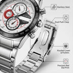 LONGBO LB80131 Live Edition Men's Tachymeter Racing Quartz Watch - 45mm Silver Case Decorative Subdials Metal Band Wristwatch
