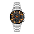 LONGBO LB80235G Live Edition Men's Sport Chrono Style Quartz Watch - 47mm Silver Case Orange Accent Black Dial Decorative Subdials Metal Band Wristwatch