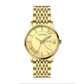 LONGBO LB80823G Quartz Watch - Live Edition Men's Modern Slim 39mm Full Gold Plating Day-Date Minimalist Baton Index Steel Link Bracelet Wristwatch