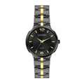LONGBO LB83135G Quartz Watch - Live Edition Men's Modern Slim 3-Hand Black Gold Case Arabic Index Steel Link Bracelet Wristwatch