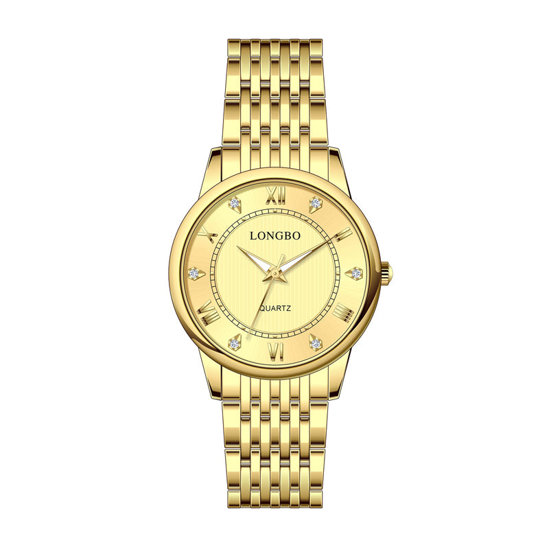 LONGBO LB83595G Quartz Watch - Live Edition Men's Luxury Slim All-Gold 3-Hand Luminous Hands Roman Crystal Index Steel Link Bracelet Wristwatch