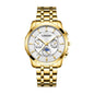 LONGBO LB83606G Live Edition Men's Slim Executive Quartz Watch - 40mm Gold Case Sun & Moon Phase Multi-Subdial Luminous Hands Metal Band Wristwatch