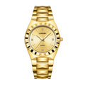 LONGBO LB83608G Quartz Watch - Live Edition Men's Luxury Fluted Bezel Slim Luminous Hands Full Gold Steel Link Bracelet Crystal Index Wristwatch