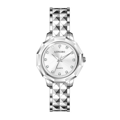 LONGBO LB83616G Quartz Watch - Live Edition Men's Geometric Faceted Bezel Slim Luminous Hands 3D Pyramid Link Steel Bracelet Crystal Index Wristwatch