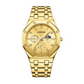 LONGBO LB83621G Live Edition Men's Ultra-Slim Executive Quartz Watch - 40mm Octagon Screw Bezel Sun & Moon Phase Multi-Subdial Luminous Metal Band Wristwatch
