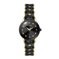 LONGBO LB83666G Quartz Watch - Live Edition Men's Two-Tone Black Gold Dial Slim Luminous Hands Steel Link Bracelet Wristwatch