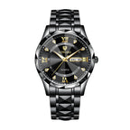 LONGBO LB83715G Quartz Watch - Live Edition Men's Luxury 41mm Faceted Diamond-Cut Crystal Day-Date Luminous Hands 3D Pyramid Steel Link Bracelet Wristwatch