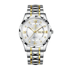 LONGBO LB83715G Quartz Watch - Live Edition Men's Luxury 41mm Faceted Diamond-Cut Crystal Day-Date Luminous Hands 3D Pyramid Steel Link Bracelet Wristwatch