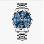 LONGBO LB83715G Quartz Watch - Live Edition Men's Luxury 41mm Faceted Diamond-Cut Crystal Day-Date Luminous Hands 3D Pyramid Steel Link Bracelet Wristwatch