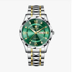 LONGBO LB83715G Quartz Watch - Live Edition Men's Luxury 41mm Faceted Diamond-Cut Crystal Day-Date Luminous Hands 3D Pyramid Steel Link Bracelet Wristwatch