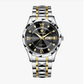 LONGBO LB83715G Quartz Watch - Live Edition Men's Luxury 41mm Faceted Diamond-Cut Crystal Day-Date Luminous Hands 3D Pyramid Steel Link Bracelet Wristwatch