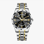 LONGBO LB83715G Quartz Watch - Live Edition Men's Luxury 41mm Faceted Diamond-Cut Crystal Day-Date Luminous Hands 3D Pyramid Steel Link Bracelet Wristwatch