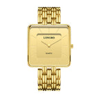 LONGBO LB83810 Quartz Watch - Live Edition Men's & Women‘s Minimalist 38mm Square Case 2-Hand Dress Timepiece Full IPB Gold Finish Multi-Bead Steel Link Bracelet Wristwatch