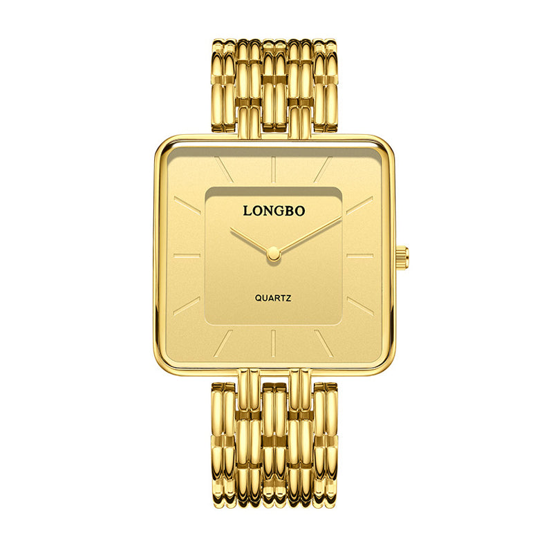 LONGBO LB83810 Quartz Watch - Live Edition Men's & Women‘s Minimalist 38mm Square Case 2-Hand Dress Timepiece Full IPB Gold Finish Multi-Bead Steel Link Bracelet Wristwatch
