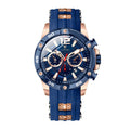 LONGBO LB83820 Live Edition Men's Sport Chronograph Quartz Watch - 50mm Rose Gold Case Triple Subdial 4:30 Date Luminous Blue Silicone Strap Wristwatch
