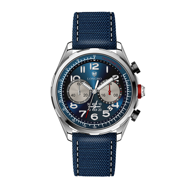 LONGBO LB83821 Live Edition Men's Heritage Tachymeter Chronograph Quartz Watch - 44mm Case Triple Subdial 4:30 Date Stitched Strap Wristwatch