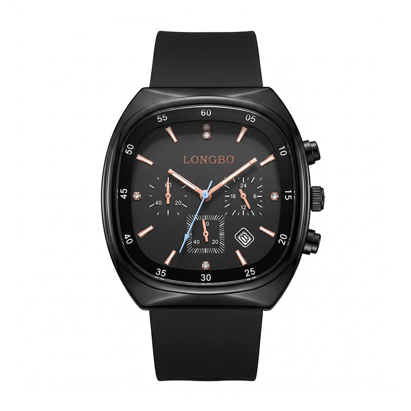 LONGBO LB83920 Live Edition Men's Modern Sport Watch - Sleek TV Shaped Rectangle Case Oil Pressed Dial 4:30 Date Lightweight Silicone Strap Wristwatch