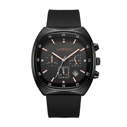 LONGBO LB83920 Live Edition Men's Modern Sport Watch - Sleek TV Shaped Rectangle Case Oil Pressed Dial 4:30 Date Lightweight Silicone Strap Wristwatch