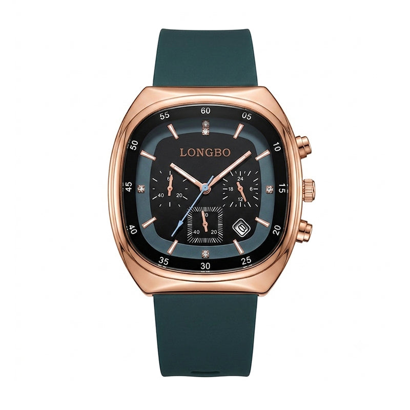 LONGBO LB83920 Live Edition Men's Modern Sport Watch - Sleek TV Shaped Rectangle Case Oil Pressed Dial 4:30 Date Lightweight Silicone Strap Wristwatch