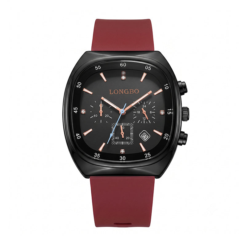 LONGBO LB83920 Live Edition Men's Modern Sport Watch - Sleek TV Shaped Rectangle Case Oil Pressed Dial 4:30 Date Lightweight Silicone Strap Wristwatch