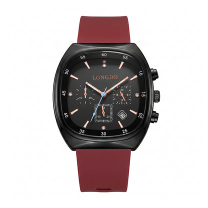 LONGBO LB83920 Live Edition Men's Modern Sport Watch - Sleek TV Shaped Rectangle Case Oil Pressed Dial 4:30 Date Lightweight Silicone Strap Wristwatch