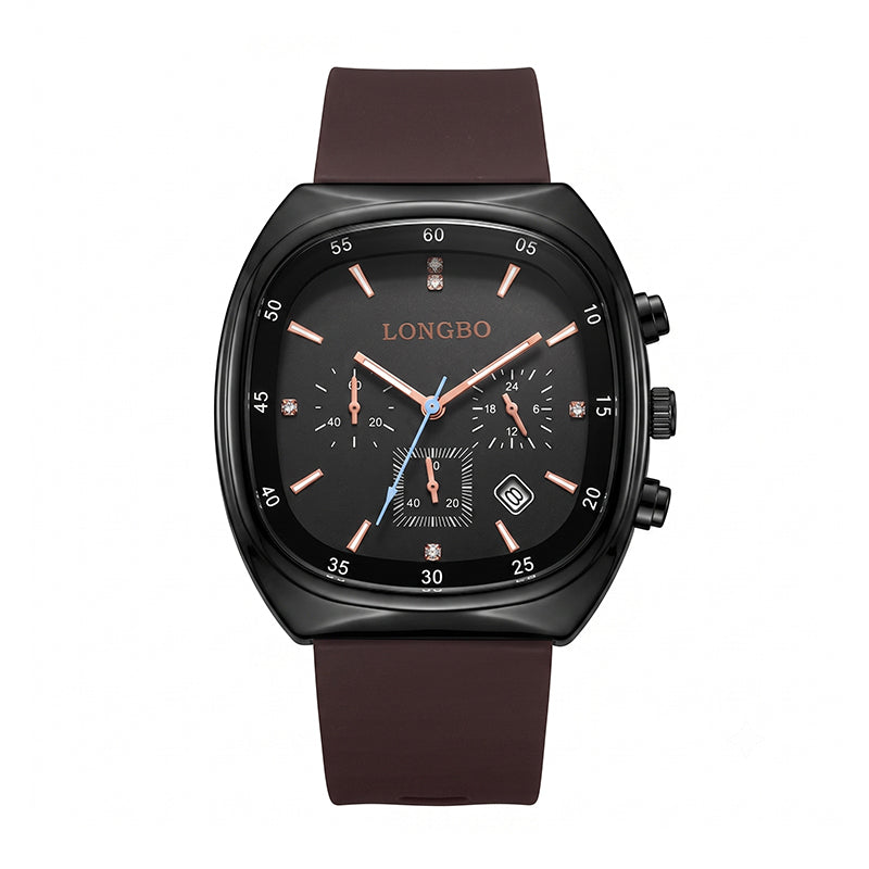 LONGBO LB83920 Live Edition Men's Modern Sport Watch - Sleek TV Shaped Rectangle Case Oil Pressed Dial 4:30 Date Lightweight Silicone Strap Wristwatch