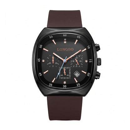 LONGBO LB83920 Live Edition Men's Modern Sport Watch - Sleek TV Shaped Rectangle Case Oil Pressed Dial 4:30 Date Lightweight Silicone Strap Wristwatch