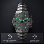 LONGBO LB83928 Live Edition Men's Sport Quartz Watch - 44mm Silver Case Convex Crystal Chrono Style Subdials Metal Band Wristwatch