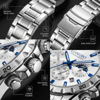LONGBO LB83928 Live Edition Men's Sport Quartz Watch - 44mm Silver Case Convex Crystal Chrono Style Subdials Metal Band Wristwatch