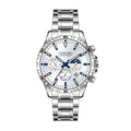 LONGBO LB83928 Live Edition Men's Sport Quartz Watch - 44mm Silver Case Convex Crystal Chrono Style Subdials Metal Band Wristwatch