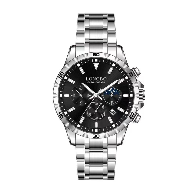 LONGBO LB83928 Live Edition Men's Sport Quartz Watch - 44mm Silver Case Convex Crystal Chrono Style Subdials Metal Band Wristwatch