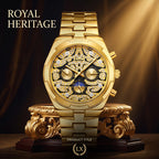 Yalalusi LX1012 Live Edition Men's Ultra-Slim Moonphase Quartz Watch - 41mm Case Filigree Diamond Dial Day Date Moonphase Subdials Metal Band Wristwatch