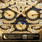 Yalalusi LX1012 Live Edition Men's Ultra-Slim Moonphase Quartz Watch - 41mm Case Filigree Diamond Dial Day Date Moonphase Subdials Metal Band Wristwatch