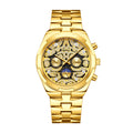 Yalalusi LX1012 Live Edition Men's Ultra-Slim Moonphase Quartz Watch - 41mm Case Filigree Diamond Dial Day Date Moonphase Subdials Metal Band Wristwatch
