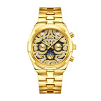 Yalalusi LX1012 Live Edition Men's Ultra-Slim Moonphase Quartz Watch - 41mm Case Filigree Diamond Dial Day Date Moonphase Subdials Metal Band Wristwatch