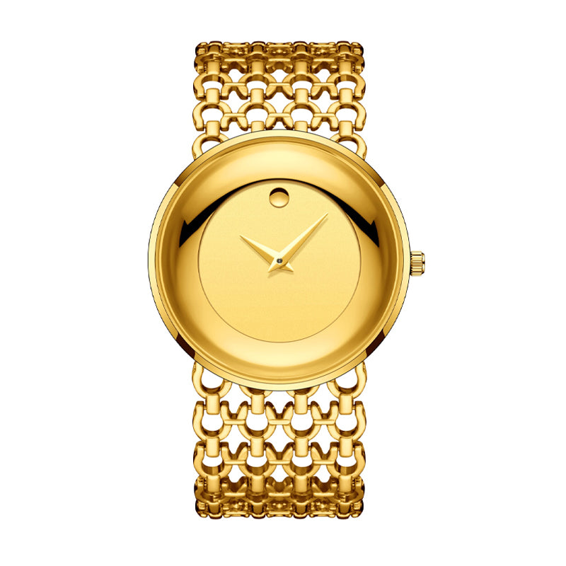 LX-1016 Quartz Watch - Live Edition Unisex Modern 40mm Ultra-Slim 8mm Case Faceted Cut Lens Full IPG Gold Plating Luxury 26mm Woven-Link Bracelet Timepiece
