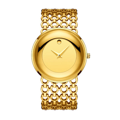 LX-1016 Quartz Watch - Live Edition Unisex Modern 40mm Ultra-Slim 8mm Case Faceted Cut Lens Full IPG Gold Plating Luxury 26mm Woven-Link Bracelet Timepiece