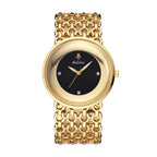 LX-1016 Quartz Watch - Live Edition Unisex Modern 40mm Ultra-Slim 8mm Case Faceted Cut Lens Full IPG Gold Plating Luxury 26mm Woven-Link Bracelet Timepiece