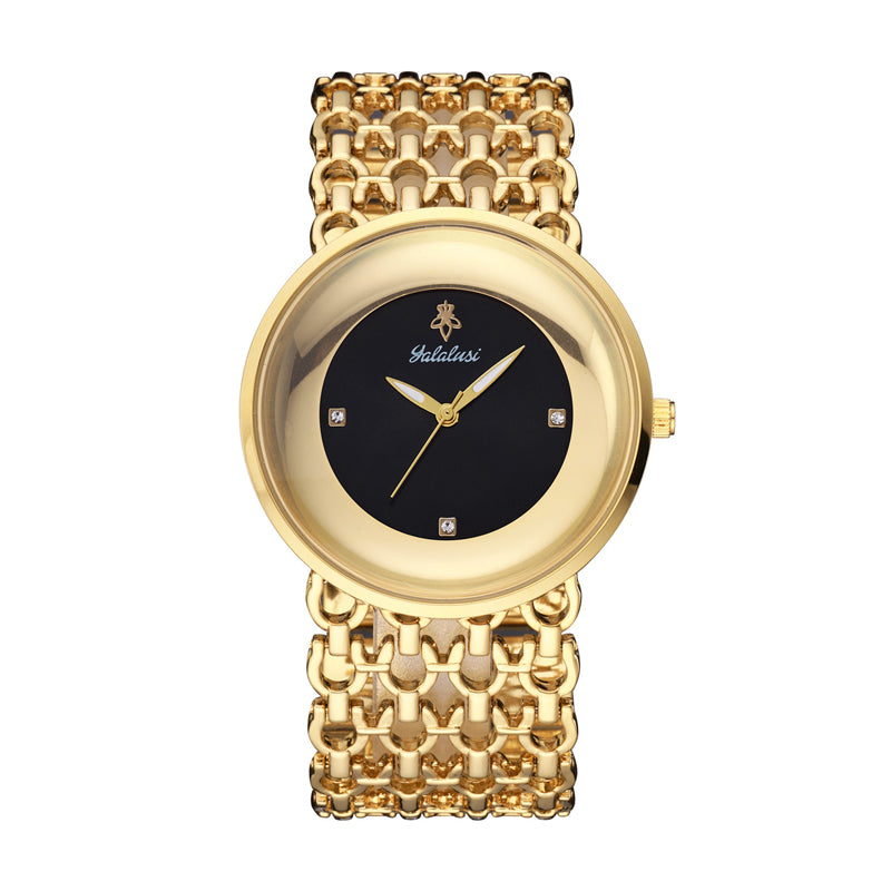 LX-1016 Quartz Watch - Live Edition Unisex Modern 40mm Ultra-Slim 8mm Case Faceted Cut Lens Full IPG Gold Plating Luxury 26mm Woven-Link Bracelet Timepiece