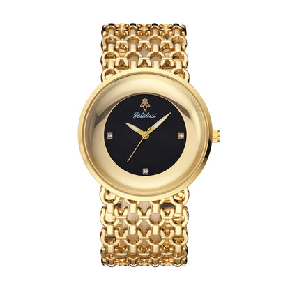 LX-1016 Quartz Watch - Live Edition Unisex Modern 40mm Ultra-Slim 8mm Case Faceted Cut Lens Full IPG Gold Plating Luxury 26mm Woven-Link Bracelet Timepiece