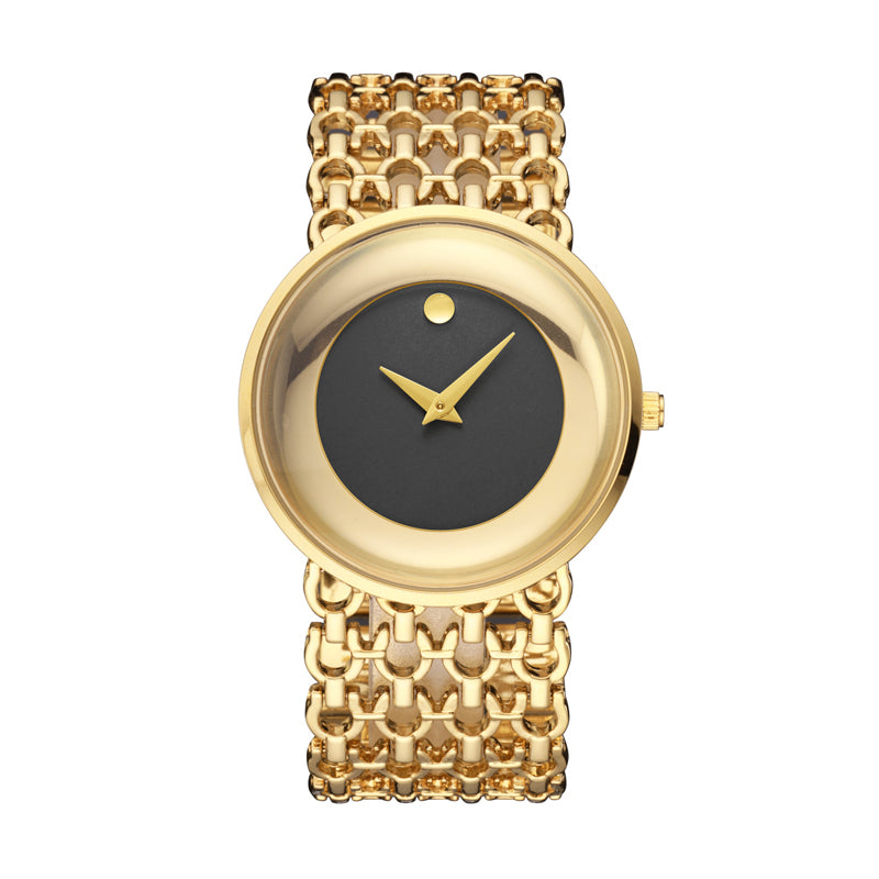 LX-1016 Quartz Watch - Live Edition Unisex Modern 40mm Ultra-Slim 8mm Case Faceted Cut Lens Full IPG Gold Plating Luxury 26mm Woven-Link Bracelet Timepiece
