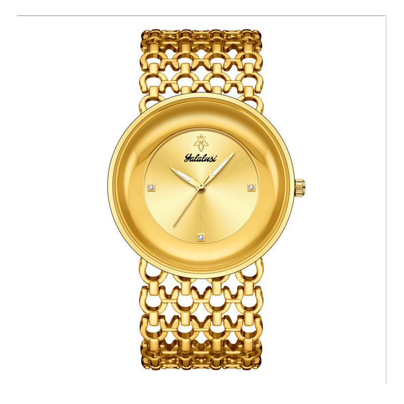 LX-1016 Quartz Watch - Live Edition Unisex Modern 40mm Ultra-Slim 8mm Case Faceted Cut Lens Full IPG Gold Plating Luxury 26mm Woven-Link Bracelet Timepiece