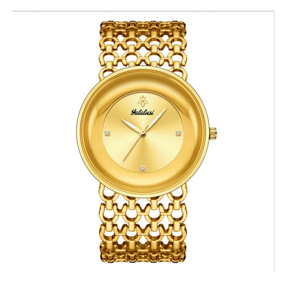 LX-1016 Quartz Watch - Live Edition Unisex Modern 40mm Ultra-Slim 8mm Case Faceted Cut Lens Full IPG Gold Plating Luxury 26mm Woven-Link Bracelet Timepiece