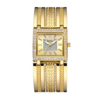 Yalalusi LX1022 Live Edition Men's Royal Diamond Bezel Square Quartz Watch - 30x28mm Gold Case Roman Numerals Frosted Center Dial Wide Metal Band Wristwatch