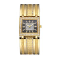 Yalalusi LX1022 Live Edition Men's Royal Diamond Bezel Square Quartz Watch - 30x28mm Gold Case Roman Numerals Frosted Center Dial Wide Metal Band Wristwatch