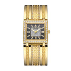 Yalalusi LX1022 Live Edition Men's Royal Diamond Bezel Square Quartz Watch - 30x28mm Gold Case Roman Numerals Frosted Center Dial Wide Metal Band Wristwatch