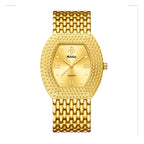 LX1023 Quartz Watch - Live Edition Unisex Luxury 41mm Tonneau Arched Bridge Glass Mirror Pavé Crystal Texture Gold Case Sunburst Dial Luminous Hands Steel Link Bracelet Wristwatch