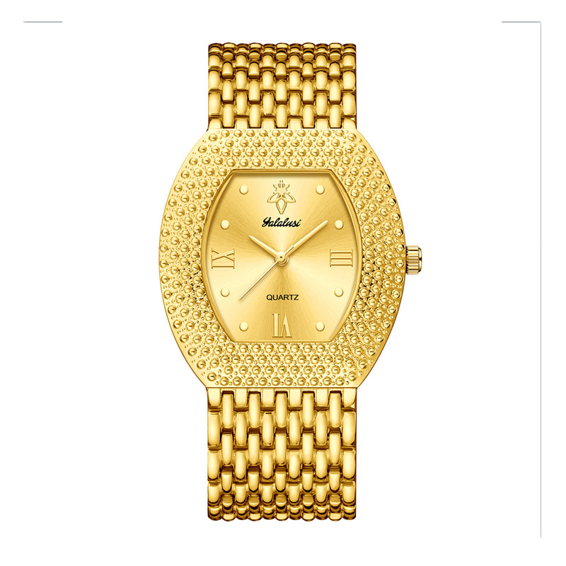 LX1023 Quartz Watch - Live Edition Unisex Luxury 41mm Tonneau Arched Bridge Glass Mirror Pavé Crystal Texture Gold Case Sunburst Dial Luminous Hands Steel Link Bracelet Wristwatch