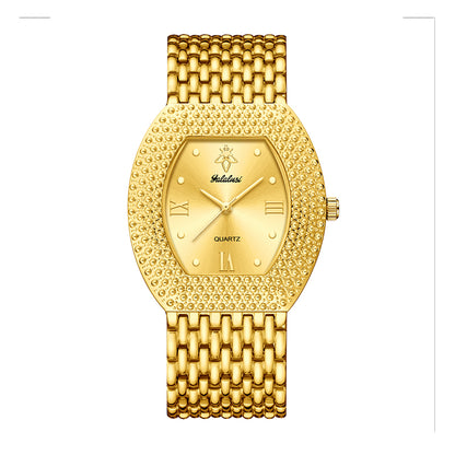 LX1023 Quartz Watch - Live Edition Unisex Luxury 41mm Tonneau Arched Bridge Glass Mirror Pavé Crystal Texture Gold Case Sunburst Dial Luminous Hands Steel Link Bracelet Wristwatch