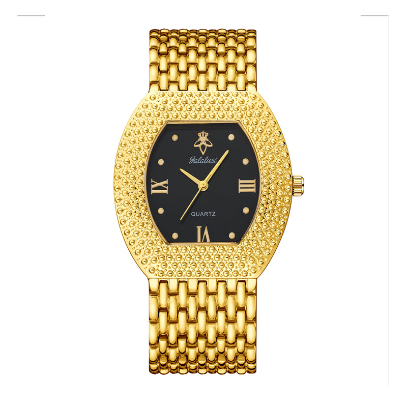 LX1023 Quartz Watch - Live Edition Unisex Luxury 41mm Tonneau Arched Bridge Glass Mirror Pavé Crystal Texture Gold Case Sunburst Dial Luminous Hands Steel Link Bracelet Wristwatch